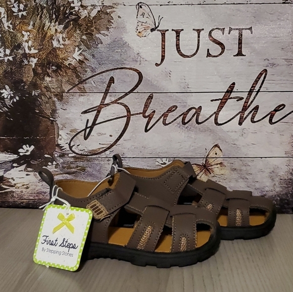 NWT First Steps by Stepping Stones Fisherman Sandals Brown Size 10 (CS322) - Picture 1 of 8